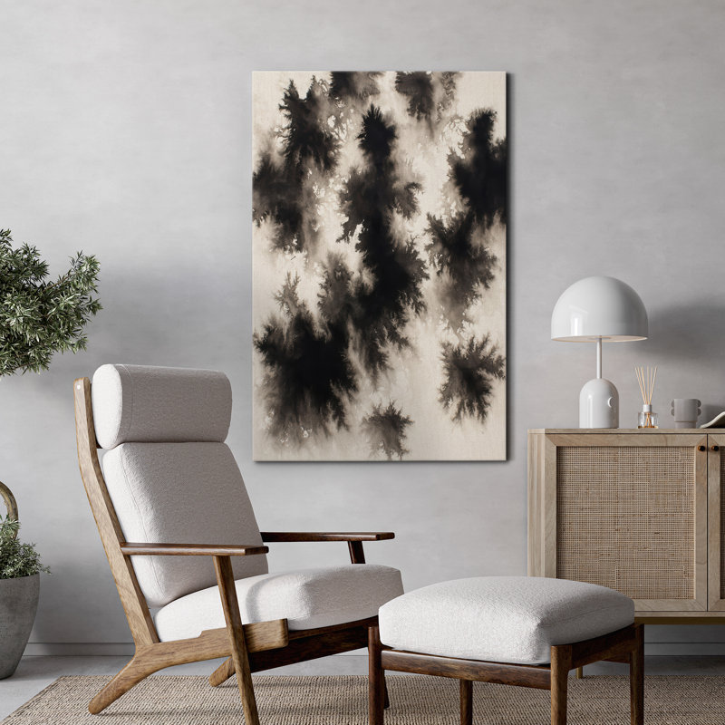 Art mural sur toile noir et blanc abstrait - coups de pinceau fluides minimalistes, impression d'art moderne pour le salon, le bureau ou le studio