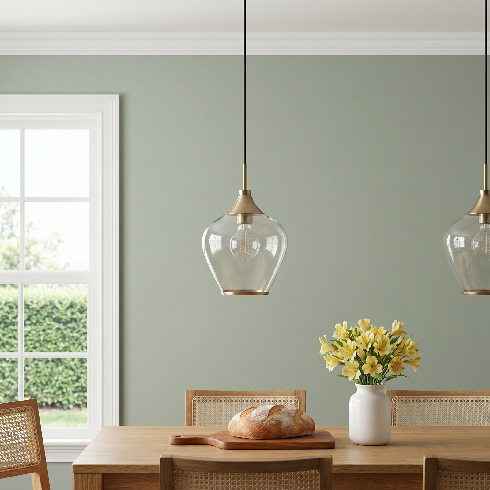 Single Light Glass Pendant, Antique Brass