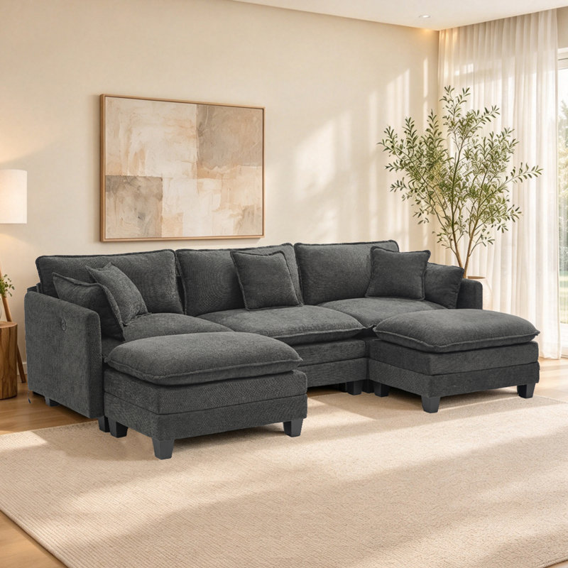 Upholstered Sectional, Chenille noir