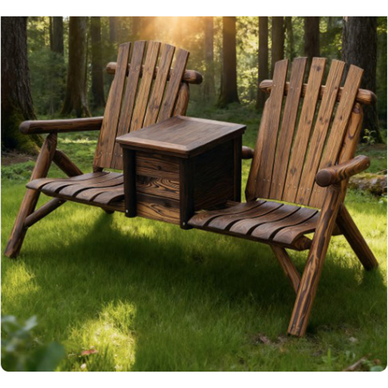 Causeuse double Adirondack, chaise Adirondack double en bois avec seau à glace, causeuse d'extérieur avec dossier haut