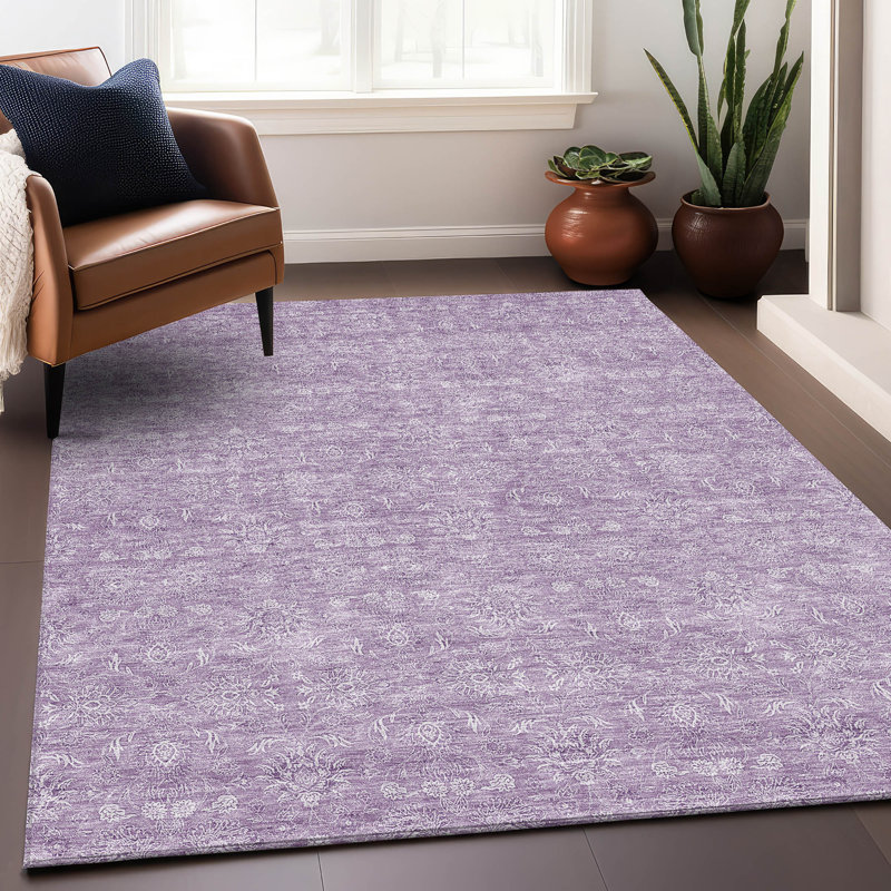 Premium Machine Washable Prisco Lavender Rug, Rectangle 2'6" x 3'10"