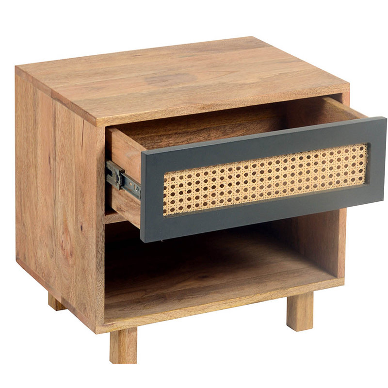 Ashton 1 - Drawer Solid Wood Nightstand, Natural/Matt Lacquer