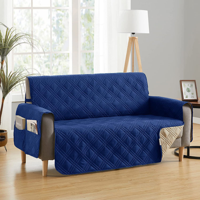 Housse pour canapé à coussins carrés/rectangulaires, Bleu marine / brun clair 100% polyester, H 3,54 po x l 12 po x P 12,6 po