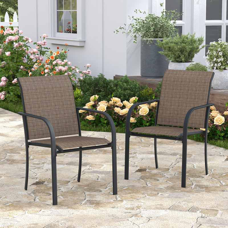 Outdoor Stackable PVC-coated polyester Dining Chair, Brown