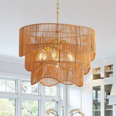 Luminaire suspendu en rotin à 7 niveaux de style rétro à 3 niveaux pour îlot de cuisine sans ampoules incluses Boswel