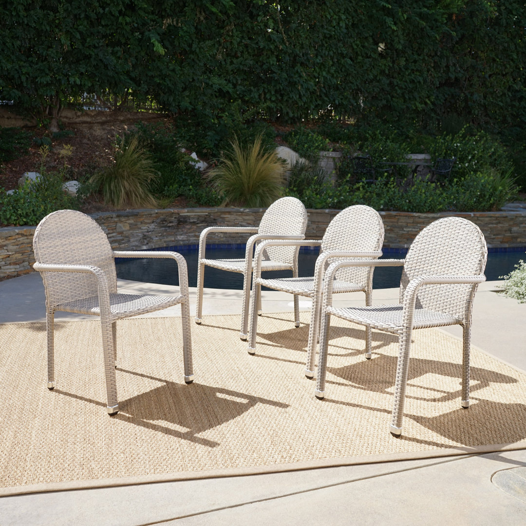 Wiesner Wicker Outdoor Stackable Dining Armchairs (Set of 4) Wrought Studio™ 