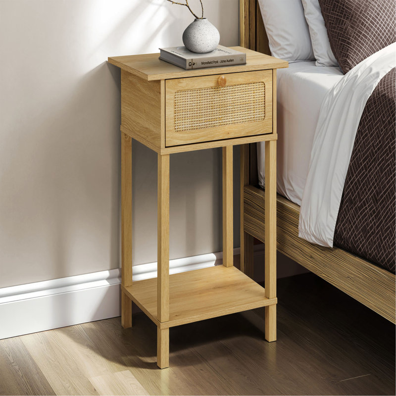 Table d'appoint, table de bout, table de chevet, table d'appoint, tiroir de rangement, chambre à coucher, salon, stratifié naturel à 2 niveaux
