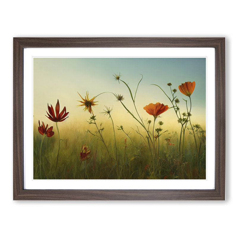 Luscious Wildflowers Floral - Single Picture Frame Painting, 46cm H x 64cm W x 2cm D, Walnut