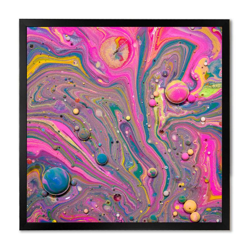 Multi et fluide acrylique rose - Peinture, Cadre photo noir, H 16 po x l 16 po