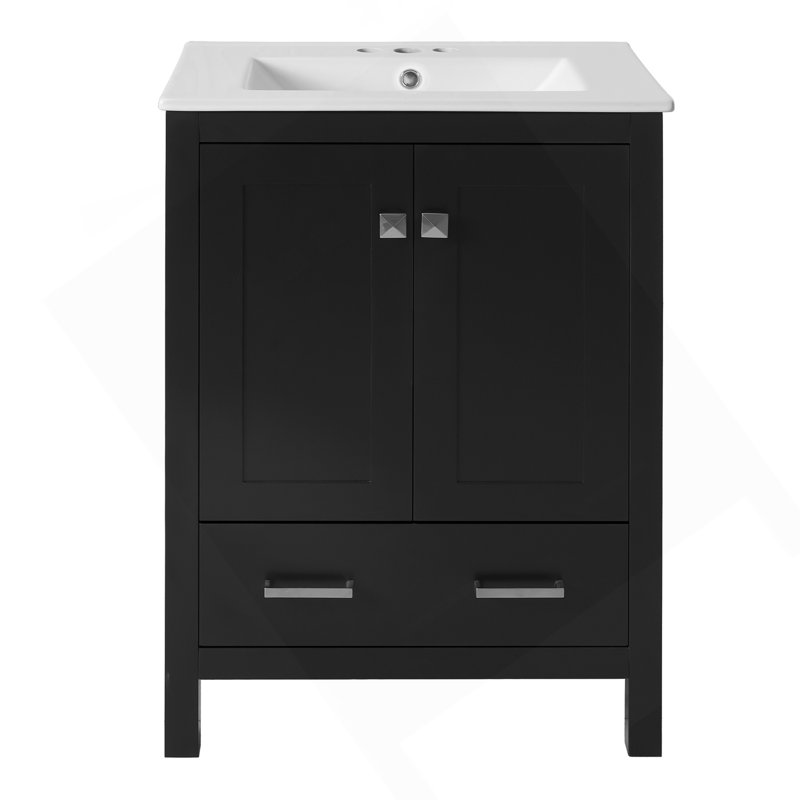Meuble-lavabo de 24 pouces avec lavabo encastré intégré et armoire de rangement avec 2 portes et 1 tiroir. Comprend une tablette de porte à double couche, une conception à fermeture douce et des solutions de rangement polyvalentes