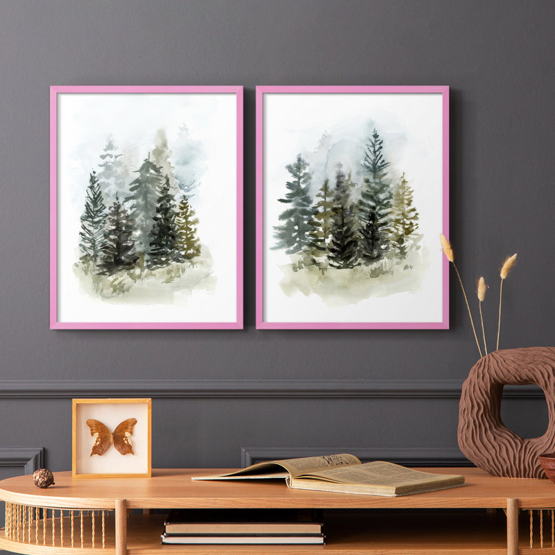 Impression encadrée Washy Treeline I-Premium - prête à être accrochée - aucun clou requis - aucun clou requis, Rose