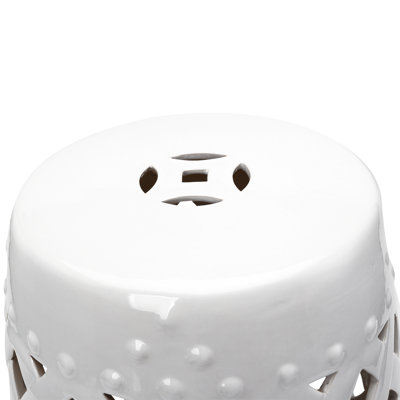 Ceramic Backyard End Table With Stool, 13"X18", White, Woven , Solid & Elegant Garden Stool Design, Decorative