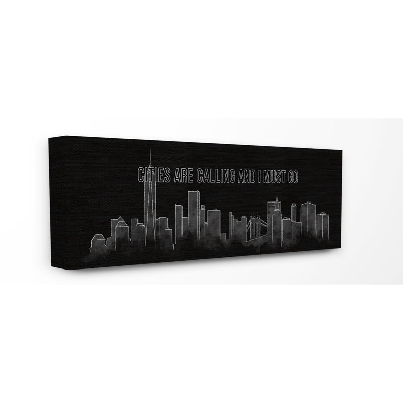 «Cities Are Calling Black Landscape Dessin», impression, Toile tendue, H 10 po x l 24 po