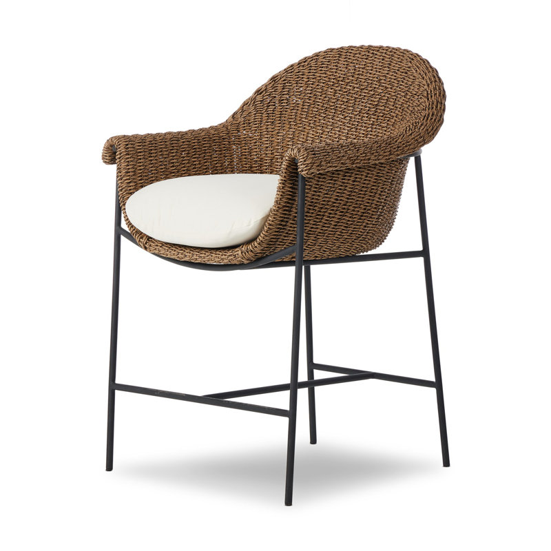 Suerte 26" Patio Bar Stool with Cushion, Cream/Black/Brown
