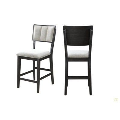 Ensemble de 2 chaises de salle à manger à hauteur de comptoir avec revêtement en tissu et haut dossier en bois