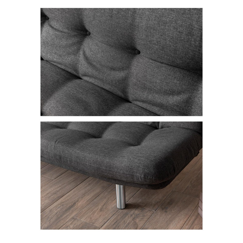 Stylish 3-Seat Sofa-Bed, Dark Grey Linen Fabric | 100% Metal Frame, 68.9 x 27.6 x 15.7 inches | Multi-Position Backrest for Bed, Relax & Sitting | 2 Cushions with 14.1 oz Silicone Fiber Filling | Max Capacity: 440 lbs