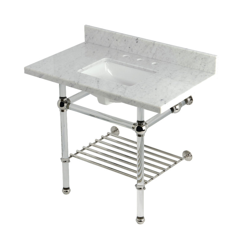 Lavabo de salle de bain console rectangulaire en marbre avec trop-plein 22 po Templeton Kingston, Nickel poli