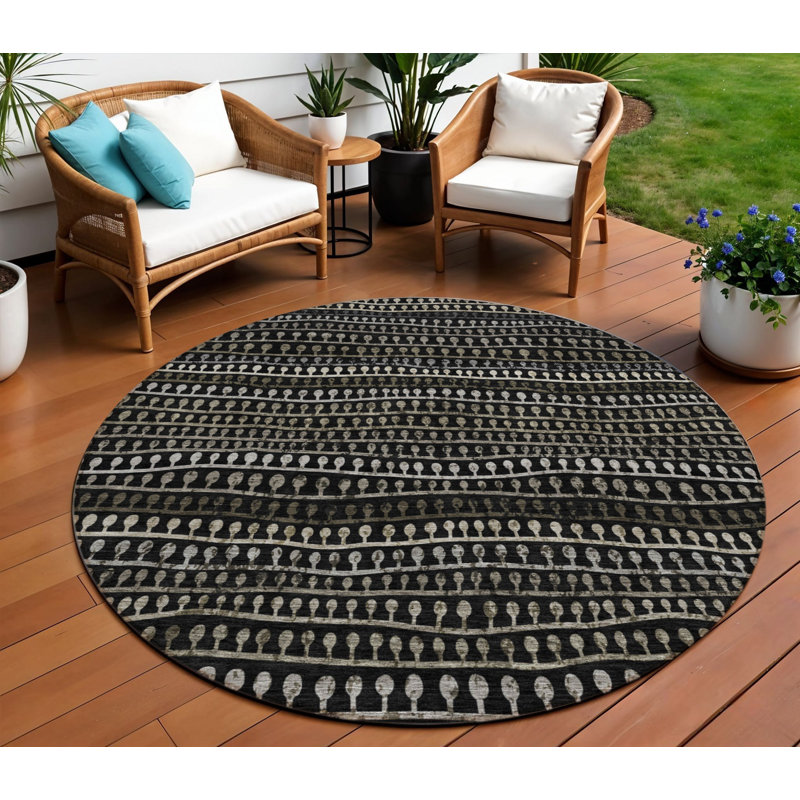 Tapis extérieur lavable rayé gris anthracite et gris 8 pi Taupe