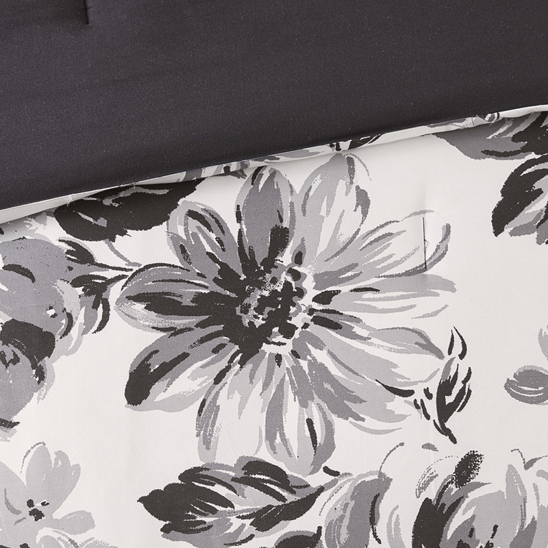 Édredon imprimé floral - doux, odeur - literie en tissu noir et blanc à motif floral, coussins