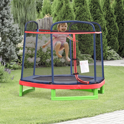 Outsunny Hexagon Kid / Toddler Trampoline with Handlebar