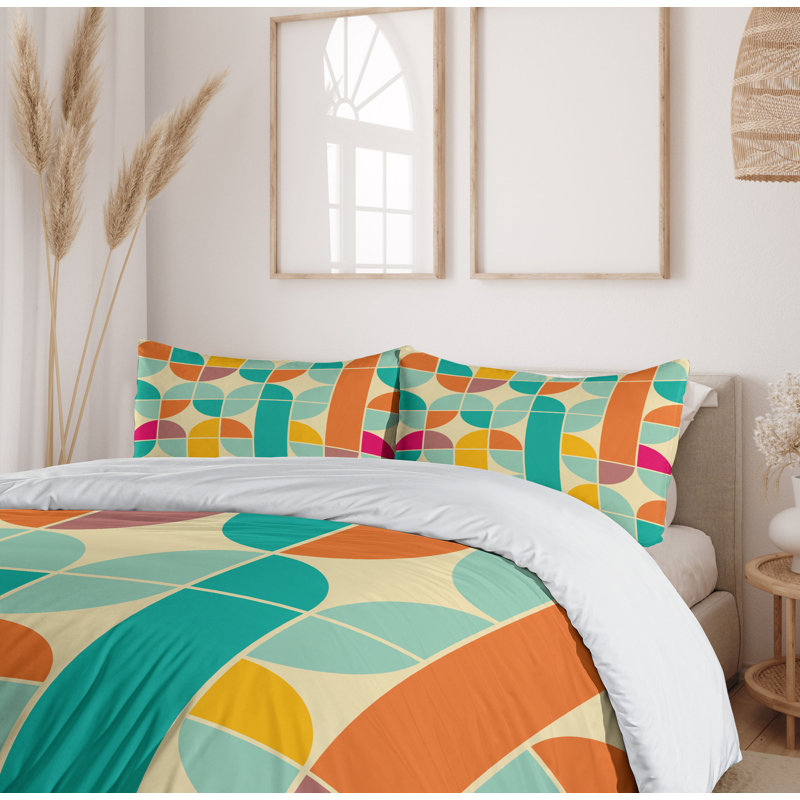 Retro Multicolor Geometric Queen Duvet Cover Set