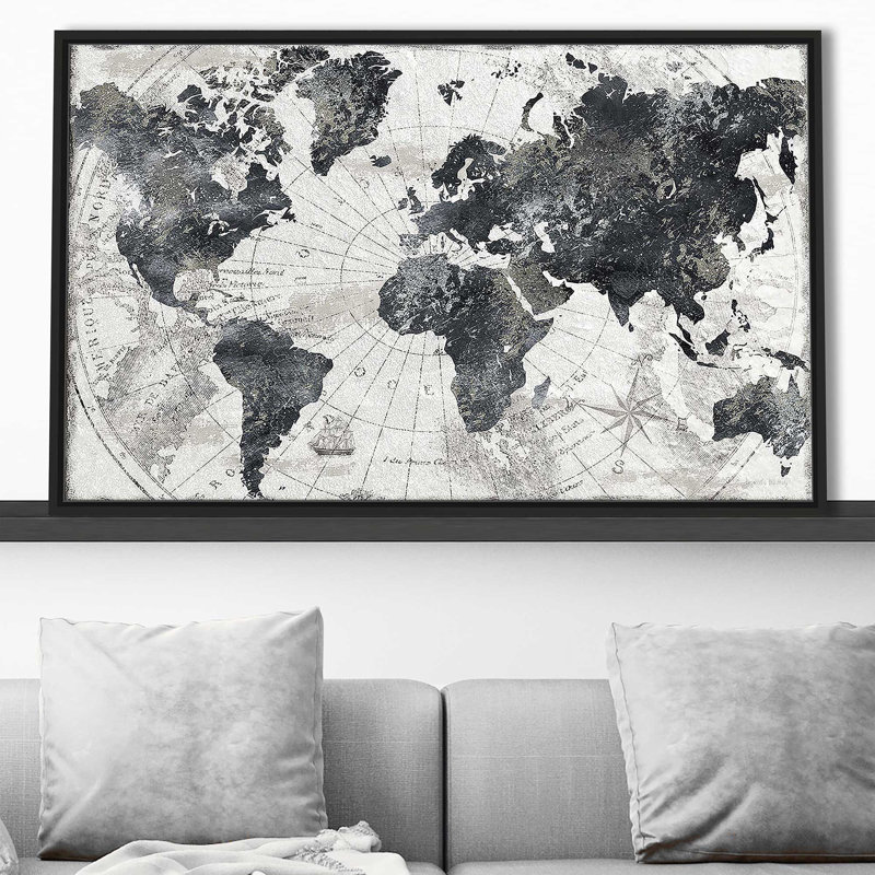 «Modern Atlas» par CAD Designs - impression, Cadre flottant noir, H 27,5 po x l 43,5 po x P 2 po