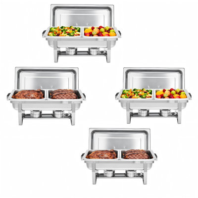 Professional Double Compartment Stainless Steel Chafing Dish Set – Rectangular, Insulated, Stackable Food Warmers for Catering, Banquets, Parties, Weddings – Commercial Buffet Equipment – 4pcs