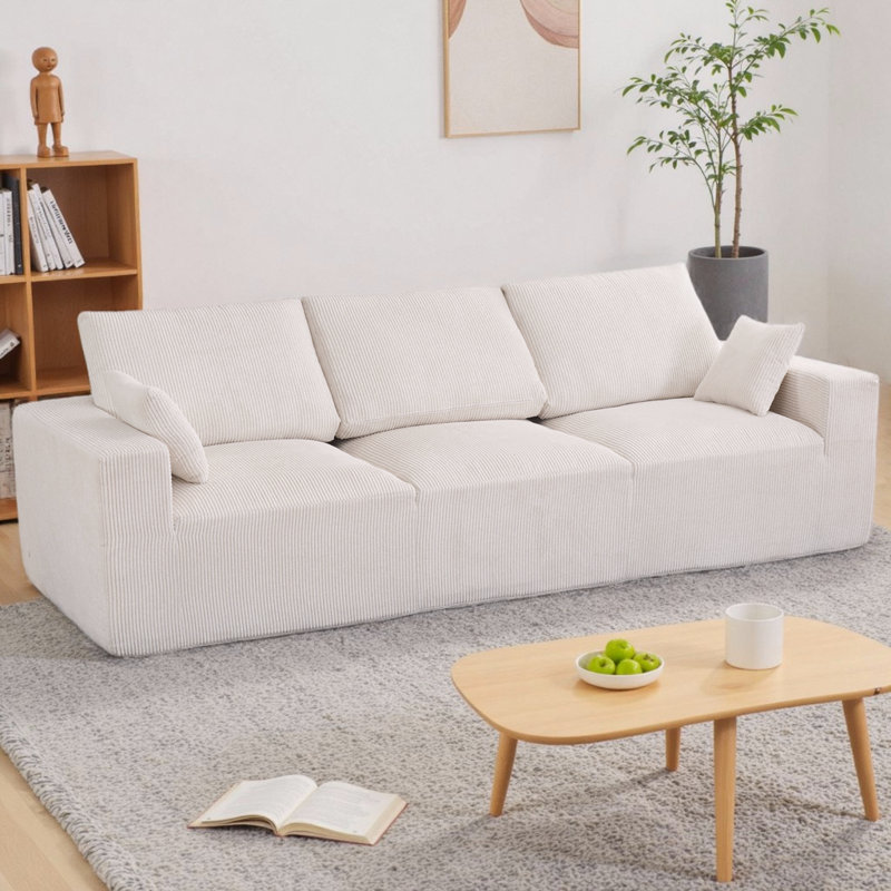 Canapé modulaire 113 pouces à 3 places en velours côtelé avec mousse complète, sans assemblage requis, pour le salon et les appartements