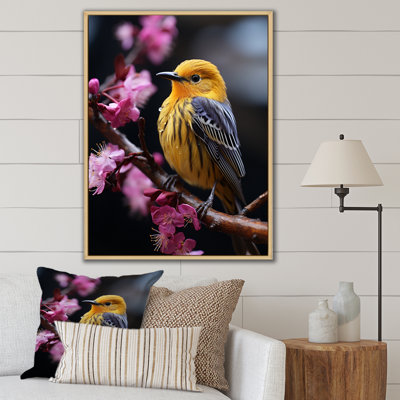 Oiseau jaune sur une fleur de cerisier IV sur toile