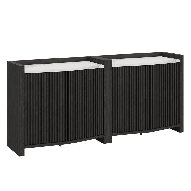 Buffet 35 po avec rangement, ensemble de 2, ébène