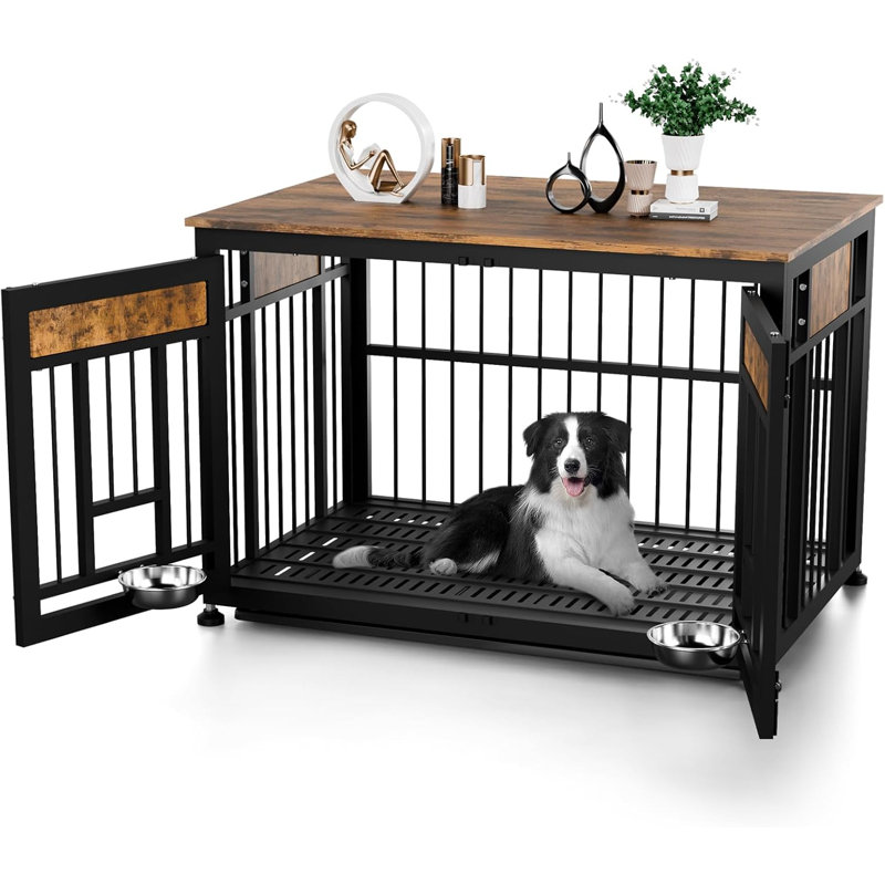42'' Wood Furniture Style Dog Crate, 29.6" H x 42.9" W x 28.3" D, Black