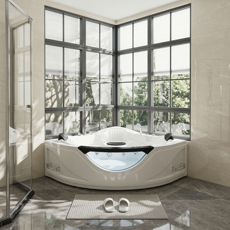 Baignoire tourbillon d'angle 59 "avec lumière DEL et baignoire d'hydrothérapie pour 2 personnes