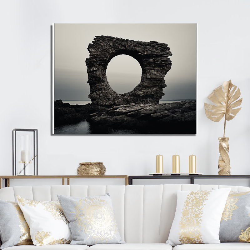 «Black Stone Geode Scenery Minimalisme» sur toile, H 24 po x l 32 po x P 1 po, Toile tendue