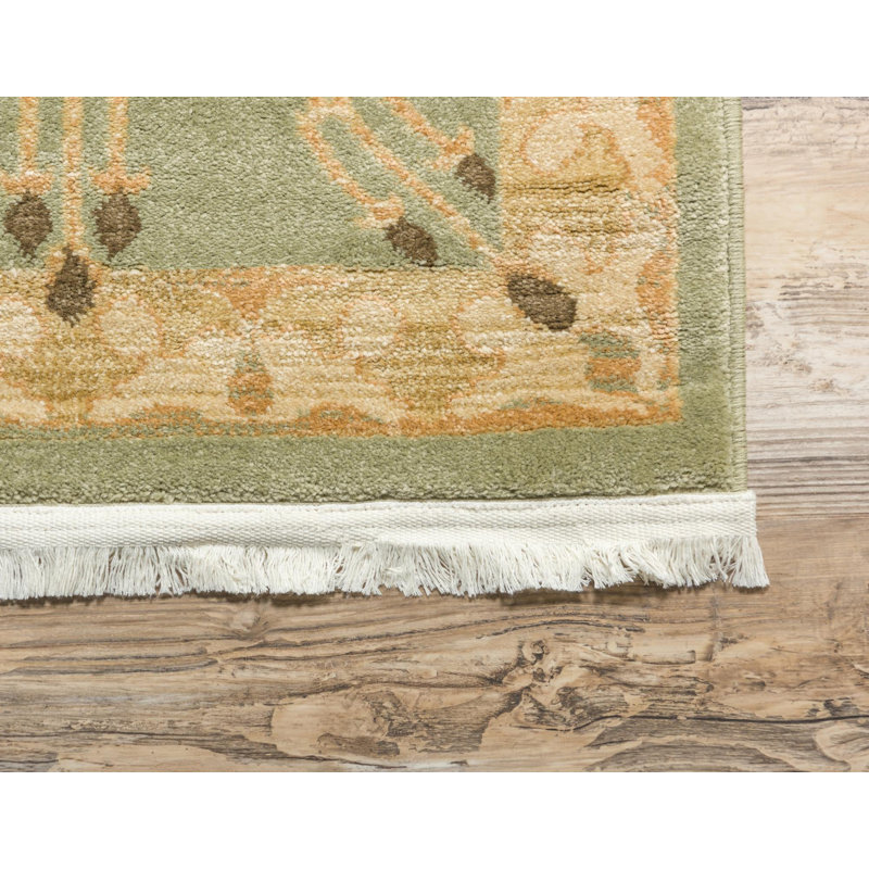 Tapis touffeté ikat Moore en vert clair / beige, Rectangle 8 pi x 11 pi