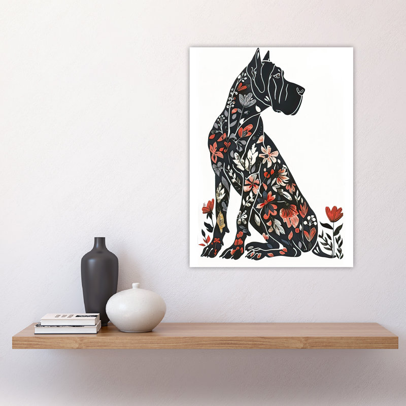 Dog Lover Great Dane with Floral Pattern Wall Art Print