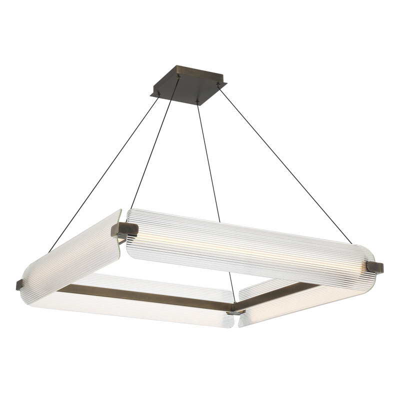 Lustre, 4 lumières, 34 po, laiton vieilli, verre transparent, Clair