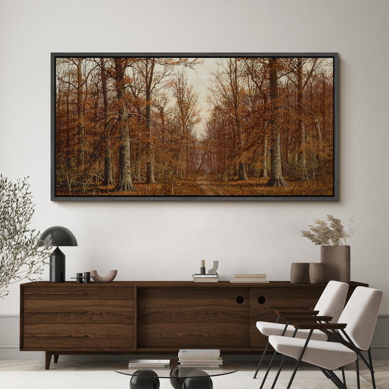 Rustic Countryside Autumnal Forest Pathway, reproduction d'art sur toile, H 30 po x l 60 po, Noir, noir, noir, noir