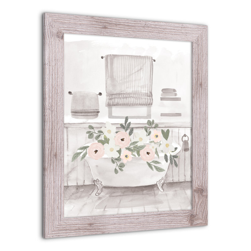 Doux baignoire florale - peinture encadrée, Cadre blanc
