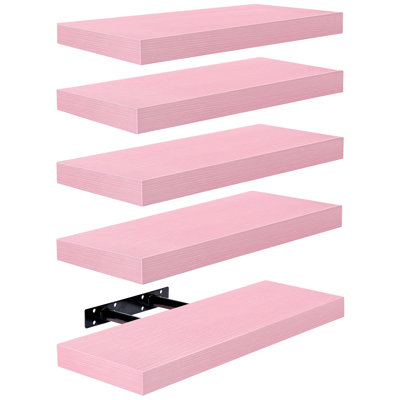 Sorbus Floating Shelves for Wall – 16 Inch Floating Shelf for Kitchen, Bedroom, Living Room, Bathroom, Home & Wall Decor - Mounted Bathroom Shelves with Invisible Brackets, 4 Pack - Soft Pink