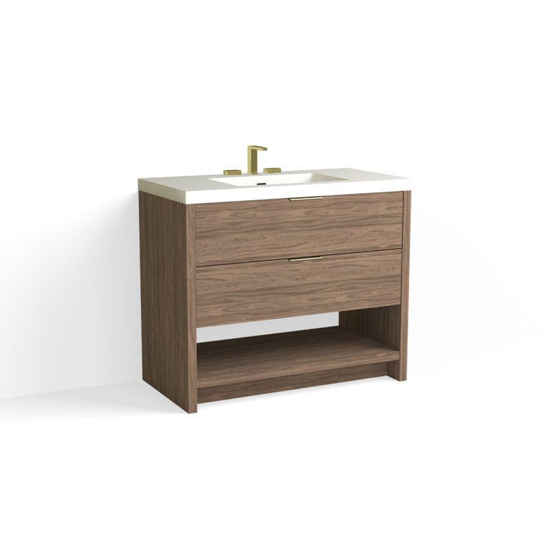 Vue 42" W Freestanding Single Bathroom Vanity, White Nanomatte, Polished Nickel, Matte White/Single