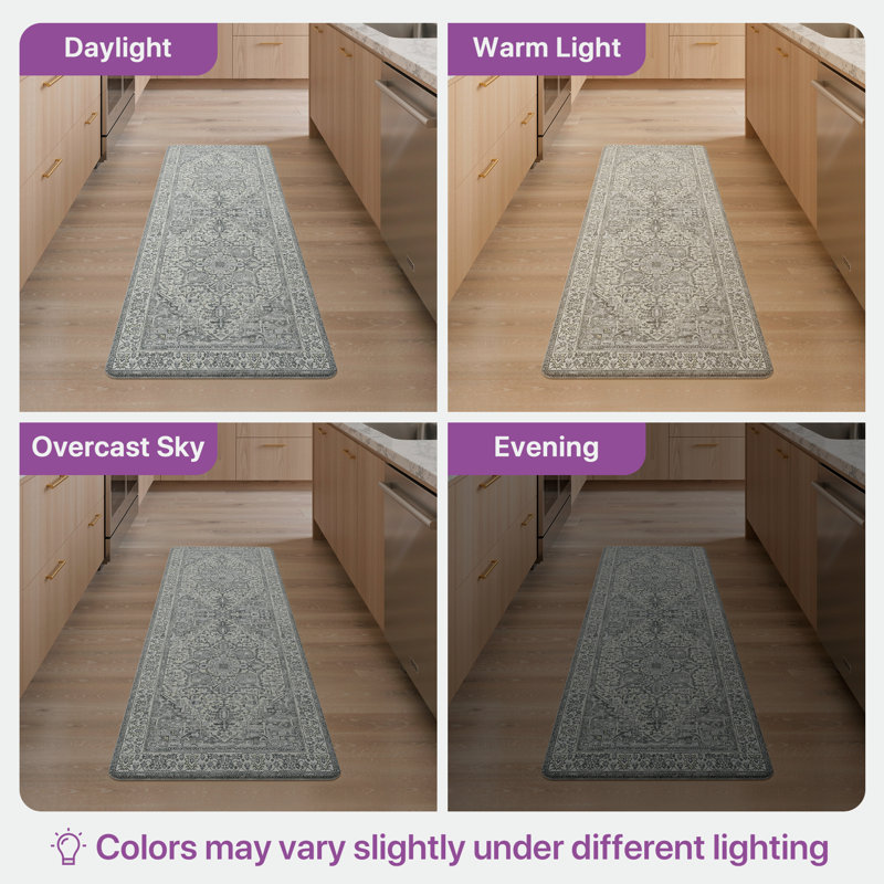 Anti-Fatigue Anti-Slip Waterproof Kitchen Mat, Runner 17" x 59"+17" x 30", Beige/Gray