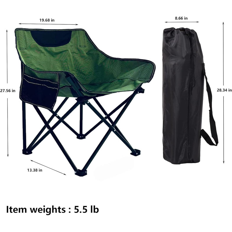 Chaise de camping pliante, Noir, Vert