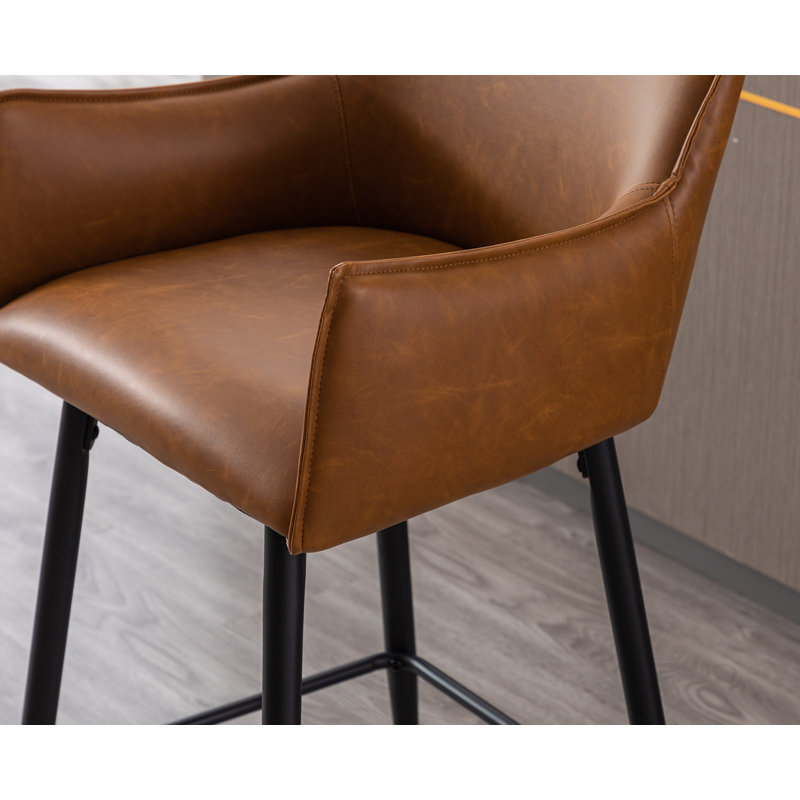 Honorata Brown Leather Upholstered Bar Stools with Metal Frame (Set of 2)