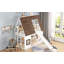 Lit superposé simple en bois avec toit, échelle et toboggan, blanc et brun