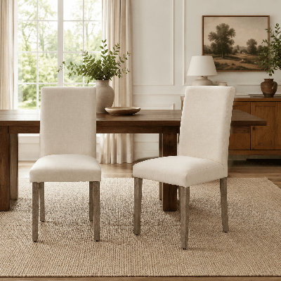 Chaise d'appoint en bois et lin rembourrée en tissu pour salon de cuisine