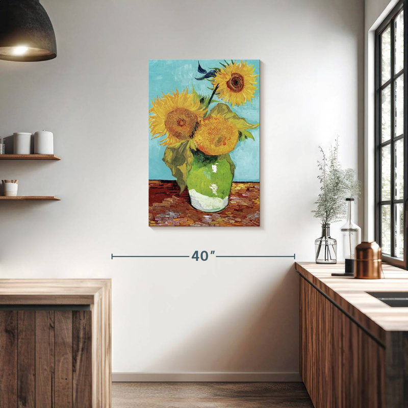 Vase Harnek avec trois tournesols, H 36 po x l 24 po