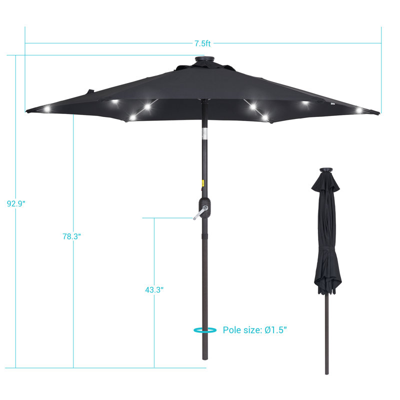 Parasol de marché éclairé 90 po Kanila, Noir, noir, noir, noir