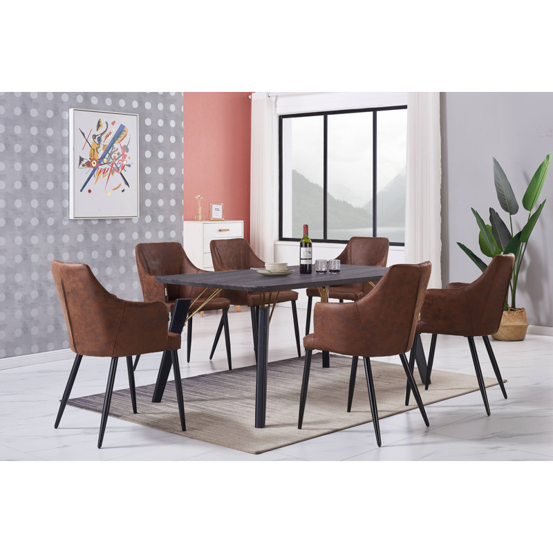 Eatonton 4 Person Dining set - a Rectangular Wooden Dining Table with Metal Legs and a Set of 4 Faux Leather Dining Chairs for Dining Room - Modern Dining Table Set