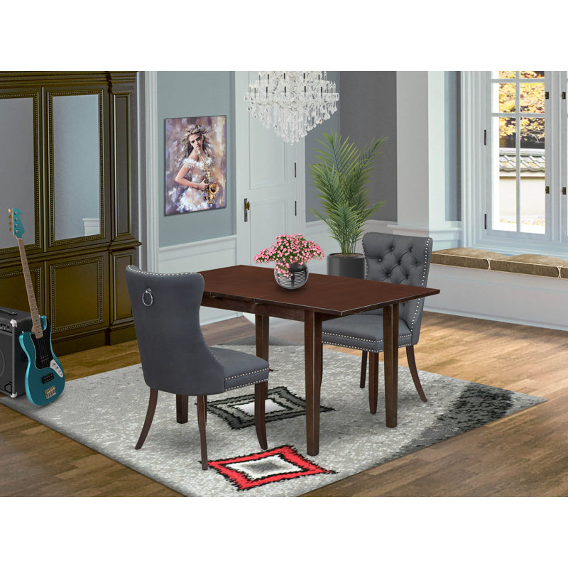 31E754DA0BEA4D5A96A6343A806961AE Ensemble de salle à manger 5 pièces composé d'une table rectangulaire en bois avec rallonge amovible et 4 chaises rembourrées, acajou
