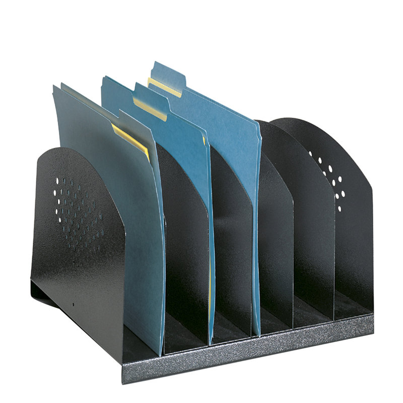 Contemporary Black Steel 6-Compartment Desk Organizer